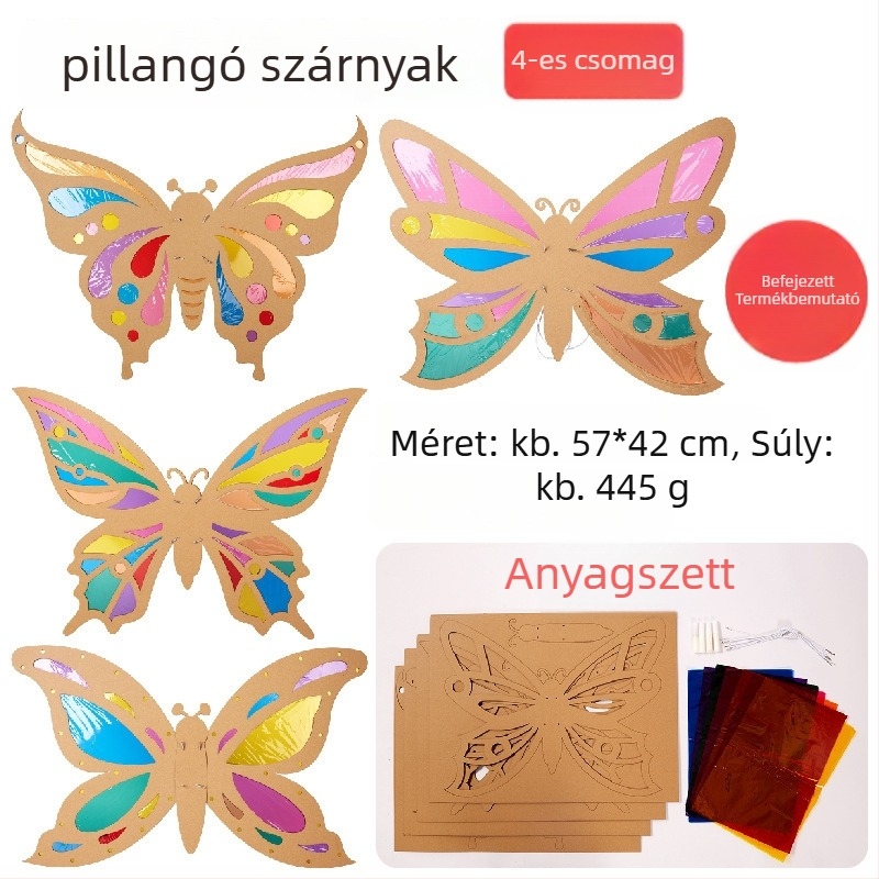 DIY pillangó szárnyak készítő készlet gyerekeknek — papír alapanyag, 4–6 éveseknek
