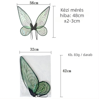 Angyalszárnyak fesztiválokra és előadásokhoz, színes pillangó-elf mintával, 58×60 cm, textilből, kézzel készített