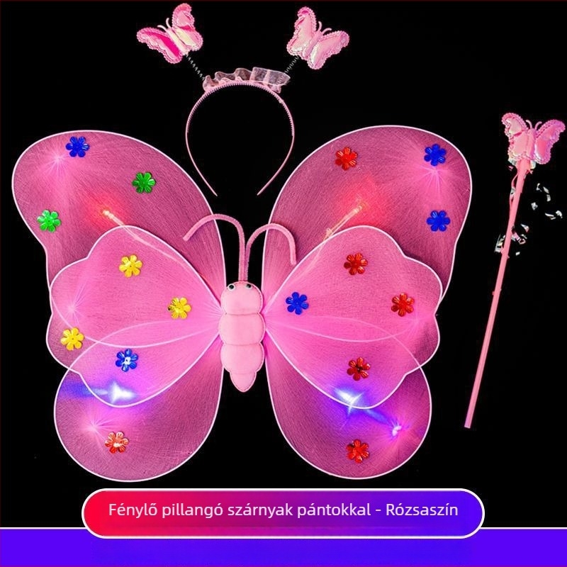 Angyalszárnyak – Három darabos smink-kellék készlet, világító, fonalból