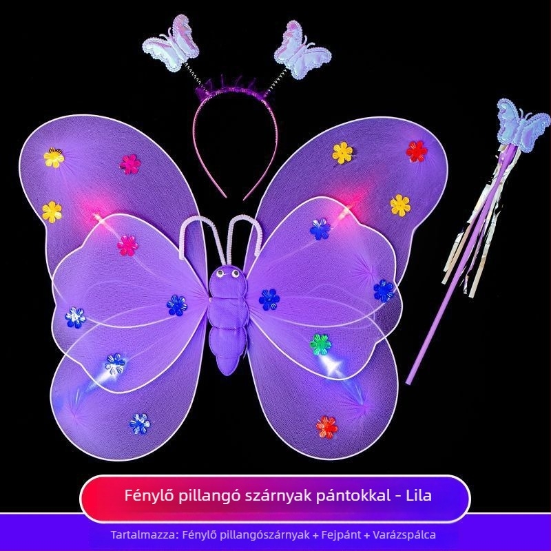 Angyalszárnyak – Három darabos smink-kellék készlet, világító, fonalból