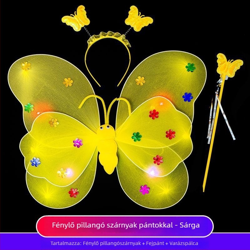 Angyalszárnyak – Három darabos smink-kellék készlet, világító, fonalból