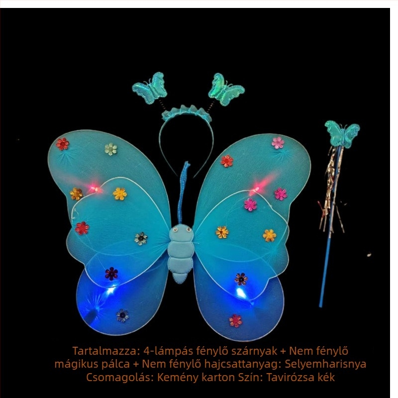 Angyalszárnyak – Három darabos smink-kellék készlet, világító, fonalból