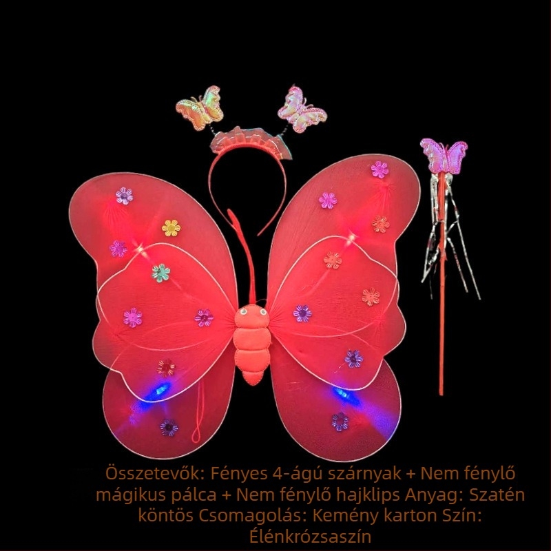 Angyalszárnyak – Három darabos smink-kellék készlet, világító, fonalból