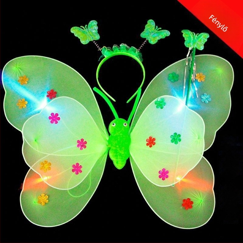 Angyalszárnyak – Három darabos smink-kellék készlet, világító, fonalból