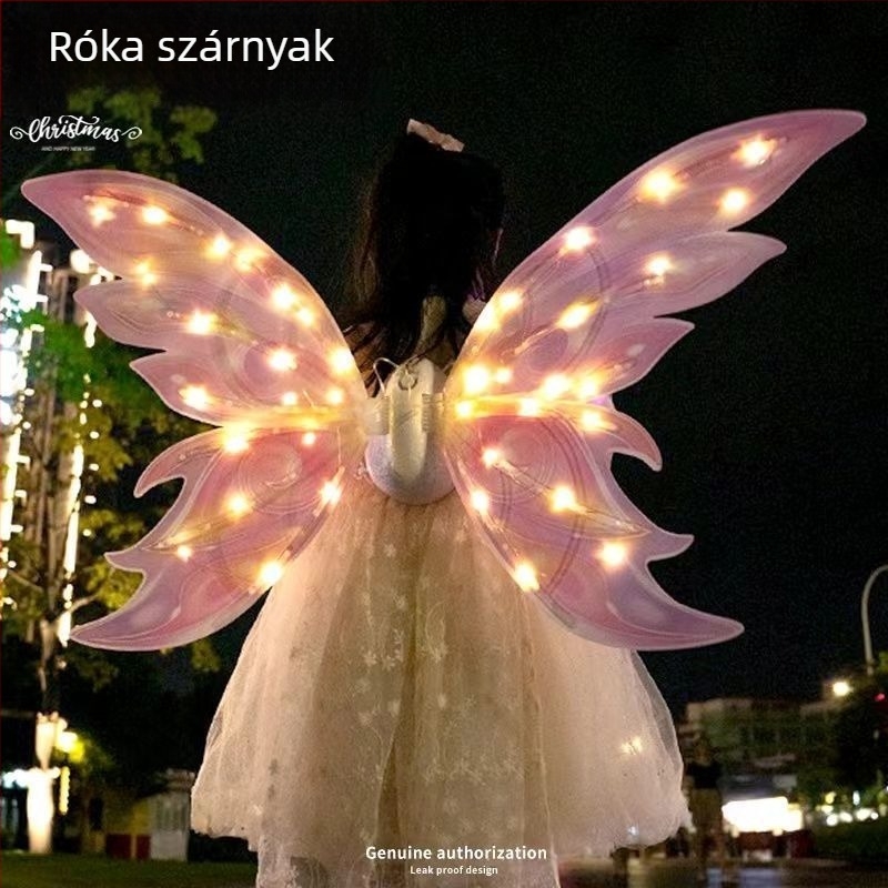 Fénylő pillangó-tündér szárnyak mozgó LED-fénnyel, műanyagból, előadási rekvizitként, 14+ éveseknek