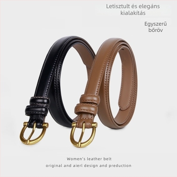 Valódi bőr női farmeröv, két réteg marhabőrből, ötvözetes csat, tűzáras zár, keskeny szélesség
