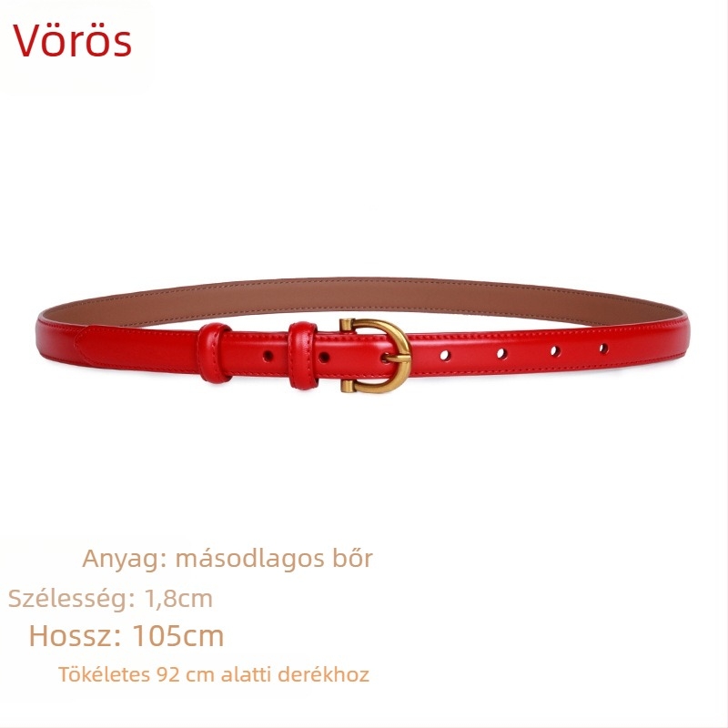 Valódi bőr női farmeröv, két réteg marhabőrből, ötvözetes csat, tűzáras zár, keskeny szélesség