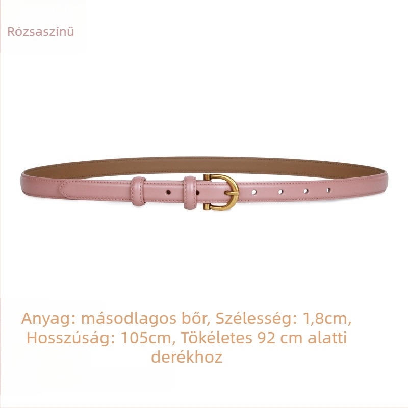 Valódi bőr női farmeröv, két réteg marhabőrből, ötvözetes csat, tűzáras zár, keskeny szélesség