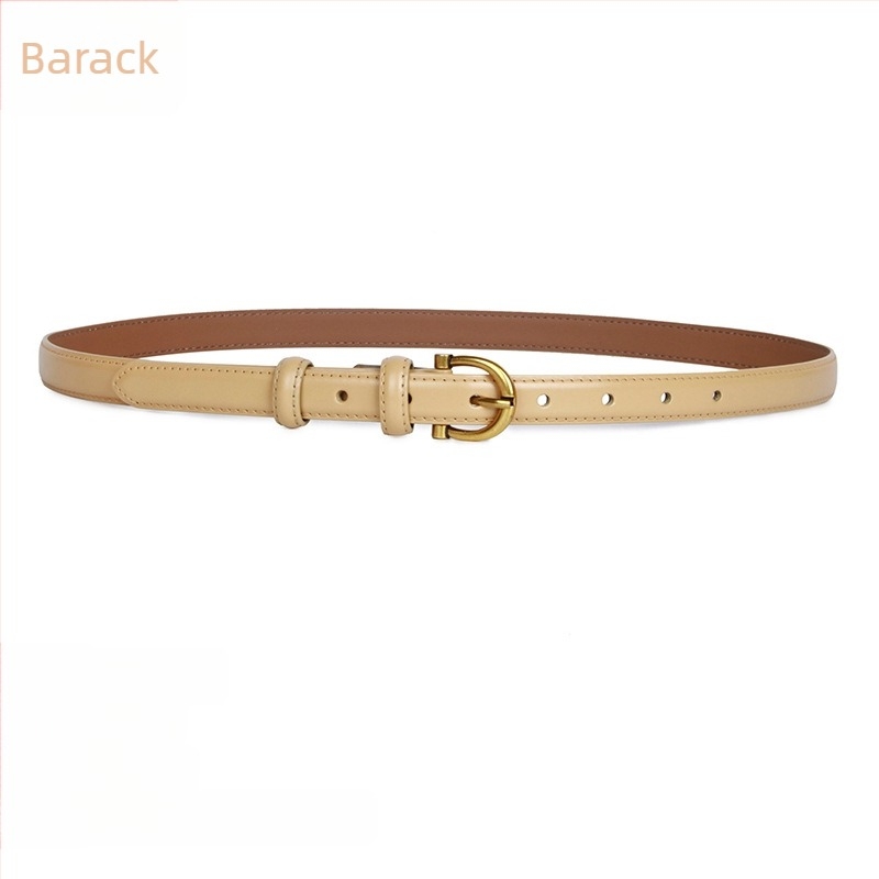 Valódi bőr női farmeröv, két réteg marhabőrből, ötvözetes csat, tűzáras zár, keskeny szélesség