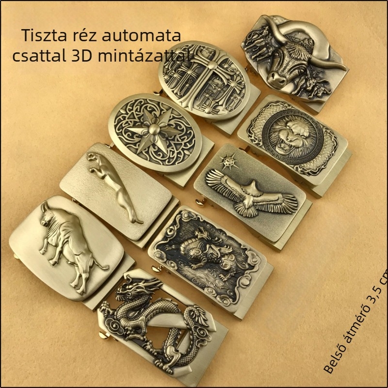 Rézből készült automata övcsat, retro stílus, szabadidőhöz.