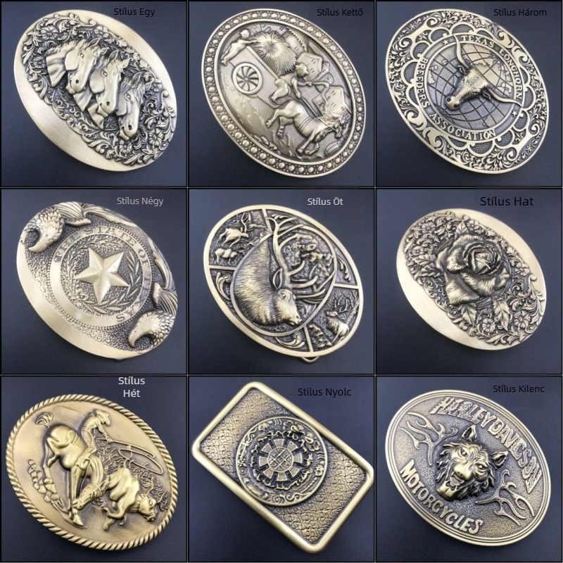 Férfi réz övcsat, vintage stílus, sima csat