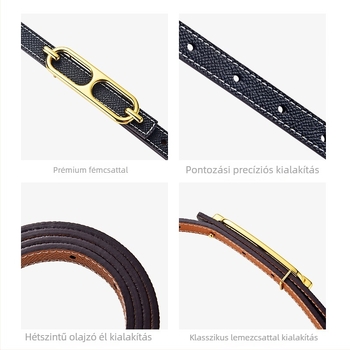 Női vékony bőrszíj, dupla réteg marhabőr, ötvözet csat, sima zárás, szélesség <2 cm, üzleti, sokoldalú, minimalist stílus