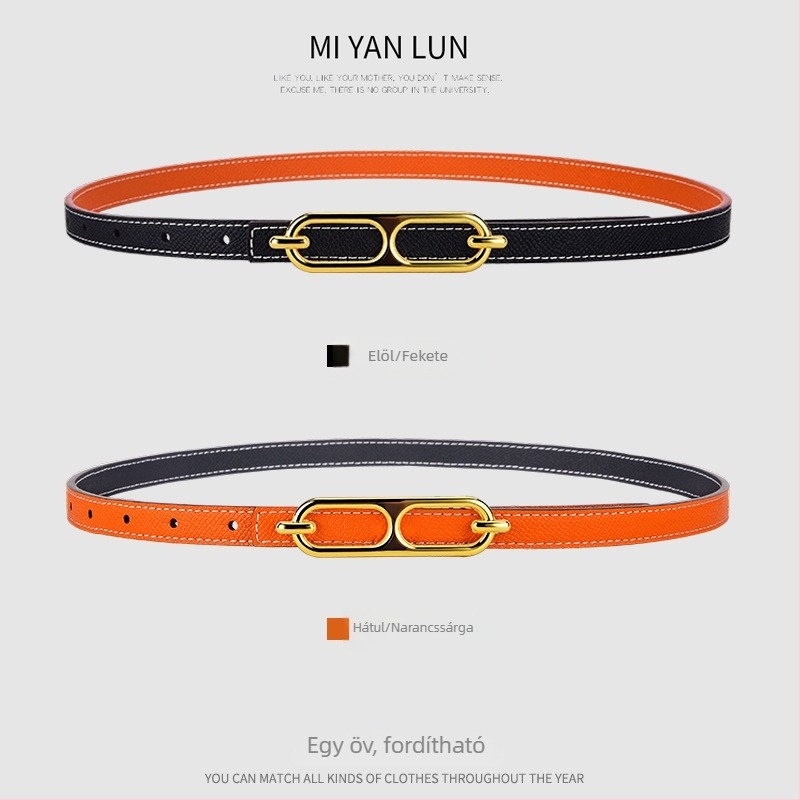 Női vékony bőrszíj, dupla réteg marhabőr, ötvözet csat, sima zárás, szélesség <2 cm, üzleti, sokoldalú, minimalist stílus