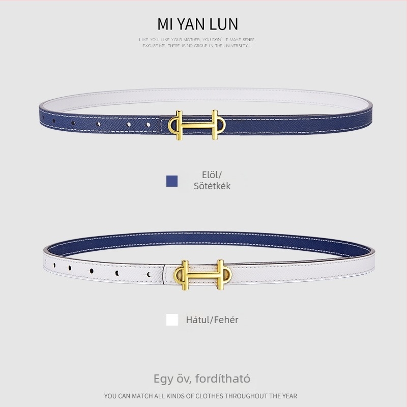 Női vékony bőrszíj, dupla réteg marhabőr, ötvözet csat, sima zárás, szélesség <2 cm, üzleti, sokoldalú, minimalist stílus