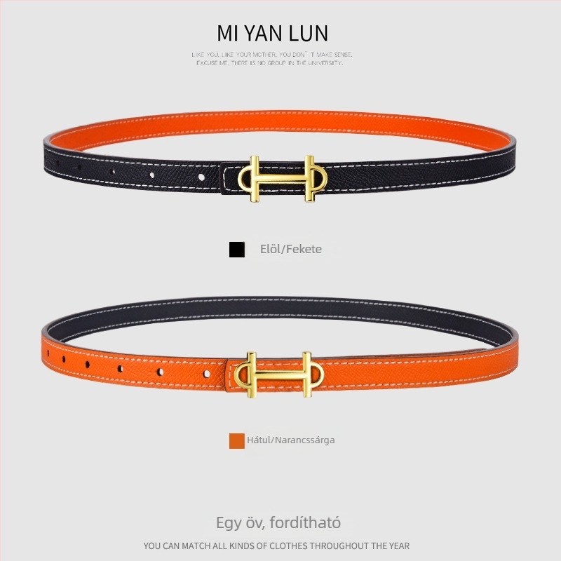 Női vékony bőrszíj, dupla réteg marhabőr, ötvözet csat, sima zárás, szélesség <2 cm, üzleti, sokoldalú, minimalist stílus