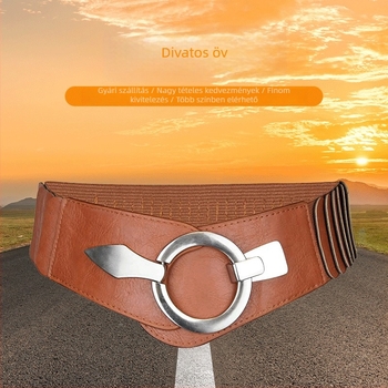 Női elasztikus öv műbőrből, ötvözetes csattal; vintage- etnikus- irodalmi retro stílus, perforált dizájn.