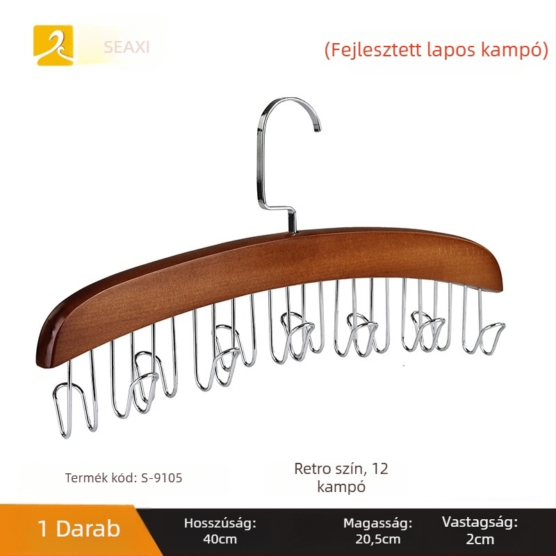 Fa övtartó állvány, többfunkciós nyakkendők és sálak számára, modern letisztult stílus, fém kampók