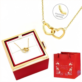 Titánacélból készült nyaklánc két szív dizájnnal, szív alakú medállal, keresztlánc stílusú, súly 5 g