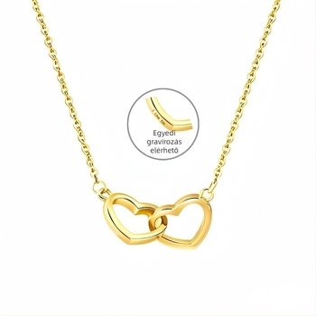 Titánacélból készült nyaklánc két szív dizájnnal, szív alakú medállal, keresztlánc stílusú, súly 5 g