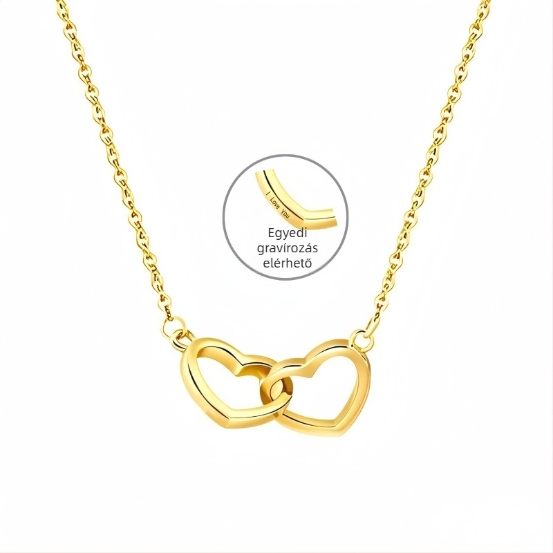 Titánacélból készült nyaklánc két szív dizájnnal, szív alakú medállal, keresztlánc stílusú, súly 5 g