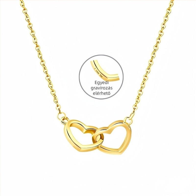 Titánacélból készült nyaklánc két szív dizájnnal, szív alakú medállal, keresztlánc stílusú, súly 5 g