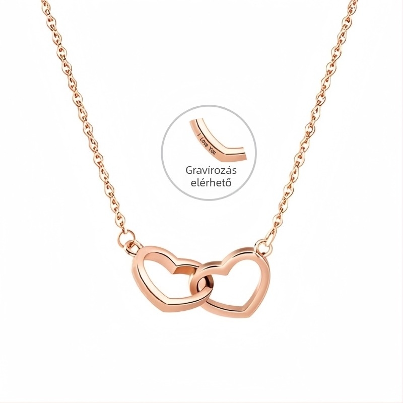 Titánacélból készült nyaklánc két szív dizájnnal, szív alakú medállal, keresztlánc stílusú, súly 5 g