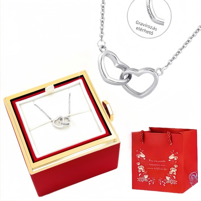 Titánacélból készült nyaklánc két szív dizájnnal, szív alakú medállal, keresztlánc stílusú, súly 5 g