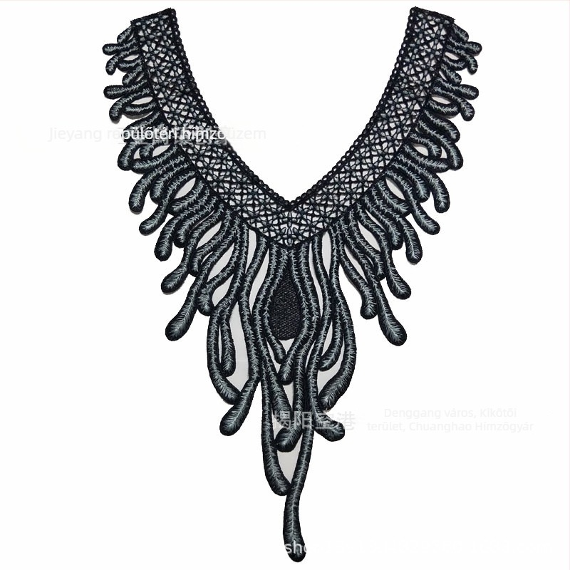 Chuanghao Hímzés: Vízoldható applikáció gallérhoz – Főnixfarok formájú hímzés, női ruházathoz