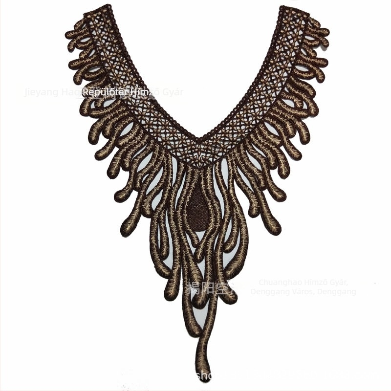 Chuanghao Hímzés: Vízoldható applikáció gallérhoz – Főnixfarok formájú hímzés, női ruházathoz