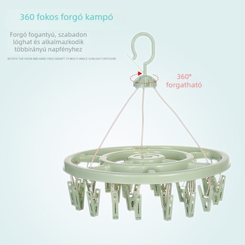 Körkörös, műanyag ruhaszárító 24 klippel – zoknikhoz, ruhatartókhoz, nadrágtartókhoz és nyakkendő-tartókhoz