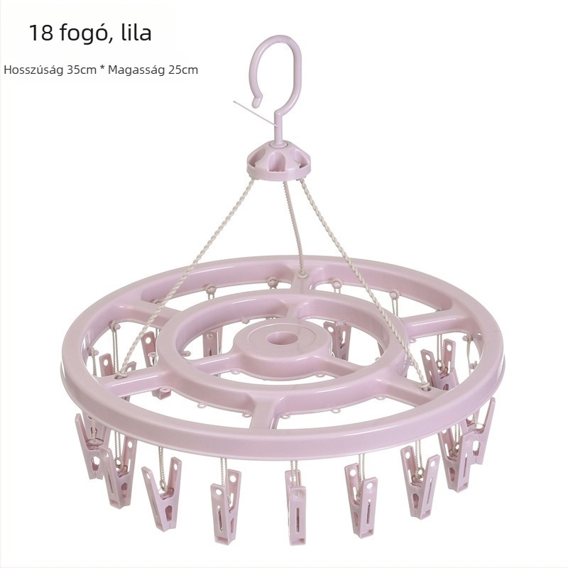 Körkörös, műanyag ruhaszárító 24 klippel – zoknikhoz, ruhatartókhoz, nadrágtartókhoz és nyakkendő-tartókhoz