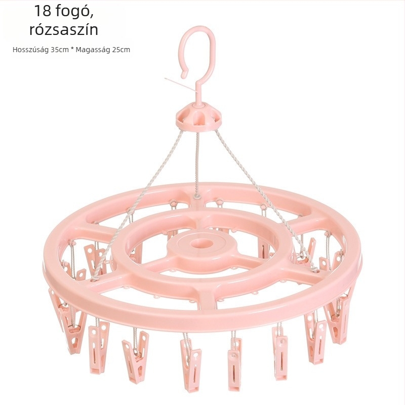 Körkörös, műanyag ruhaszárító 24 klippel – zoknikhoz, ruhatartókhoz, nadrágtartókhoz és nyakkendő-tartókhoz