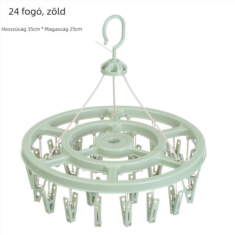 Körkörös, műanyag ruhaszárító 24 klippel – zoknikhoz, ruhatartókhoz, nadrágtartókhoz és nyakkendő-tartókhoz