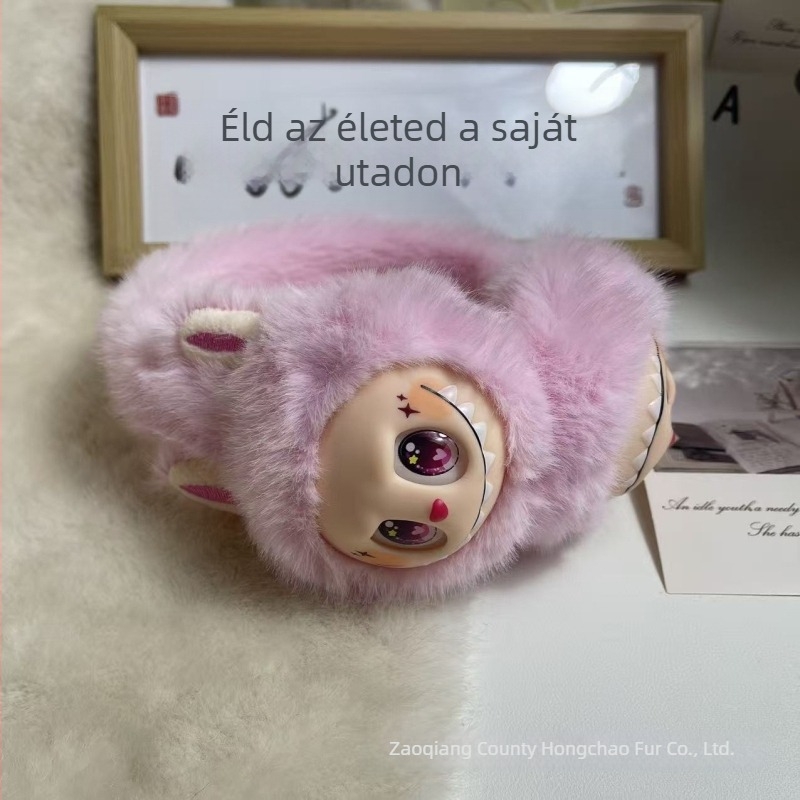 Gyerekeknek szánt téli plüss fülvédők babafej dizájnnal, szélvédettek és fagyállóak