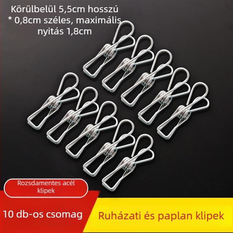 Rozsdamentes acél szárítóklipsz, széllökés elleni, univerzális használatra zoknikhoz, ingethez, zakóhoz és más ruhadarabokhoz