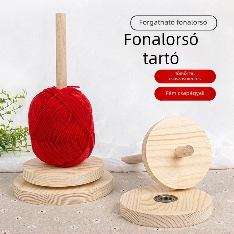 Forgó faállvány gyapjú fonal hurkolására és tárolására kézi fonalhoz