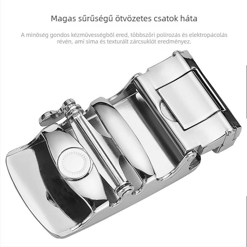 Férfi öv automata csattal, cinkötvözetes csat, téglalap alakú csat, lezser stílus, üzleti megjelenéshez