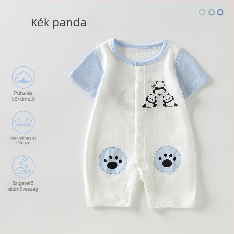 Újszülött rövid ujjú romper – vékony nyári Modal anyag, keverék regenerált cellulóz rostokkal (41% pamut, 41% regenerált rost, 18% nylon), uniszex, elől egykapcsos záródás
