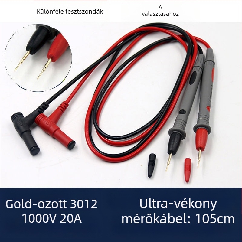 Mérőműszer teszthuzal éles csúccsal, digitális kijelző, aranyozott bevonat, 1000V, 10A, 20A