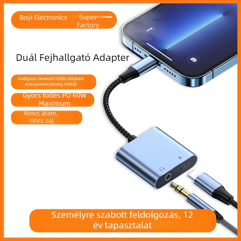 USB-C to 3,5 mm fülhallgató adapter kábel – 2-in-1 hangátalakító beépített dekódoló chippel, rézmagú vezeték, 30 cm hosszú, kompatibilis iPhone-nal