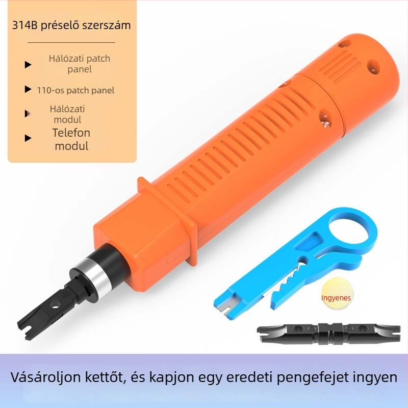 Hálózati kábelvágó- és crimpelő kés – 110 krimpkapacitás, 175 mm hosszú, ABS nyél, 45# acél