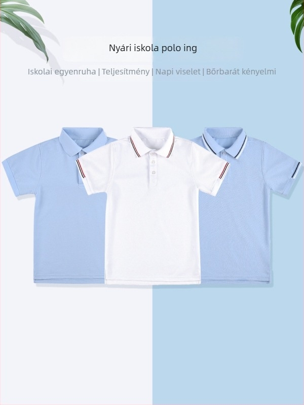 Pamut polo nyári 2024-re, csíkos vagy egyszínű minta, 140 cm felett gyermekeknek.