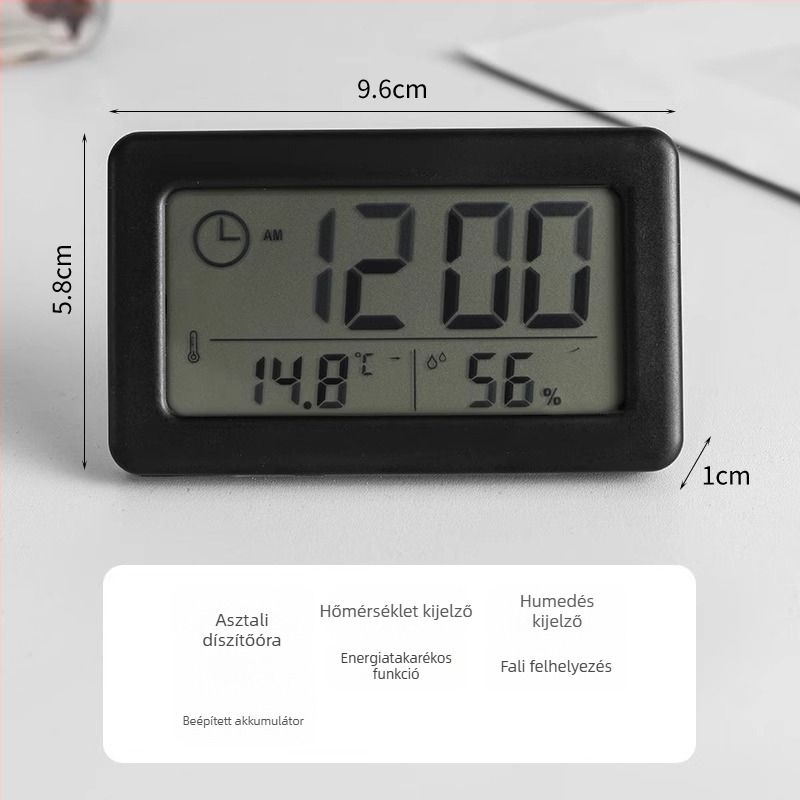 Asztali ébresztőóra világító kijelzővel, naptárral, LCD számjegy-kijelzővel, elemmel működik, egyszerű modern dizájn
