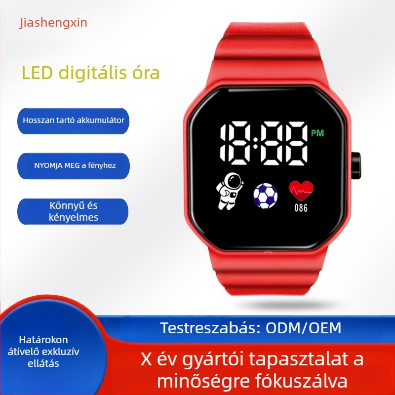 Digitális sportos karóra négyzet alakú tárcsával, elektronikus működés, TPU szíj, műanyag tokkal.