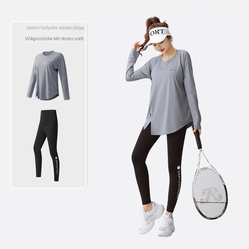 Zolandi fitnesz yoga hosszú ujjú felső, lazább szabás, nedvszívó poliészter-spandex anyag, hossz 70 cm