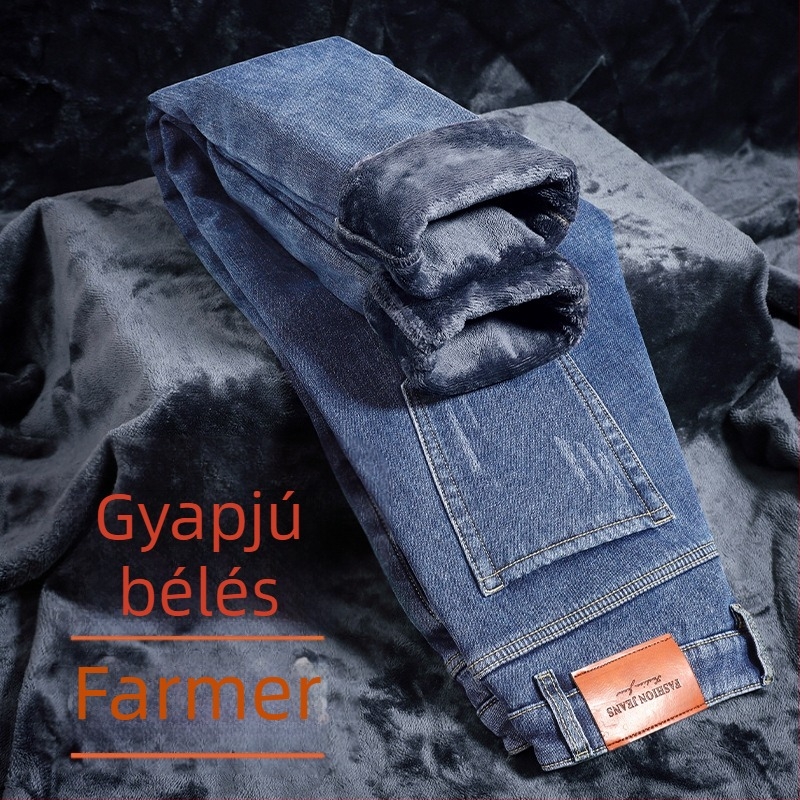 Férfi fleece-béléssel – 2025 ősz-tél, egyenes szárú, rugalmas, mindennapi viselet
