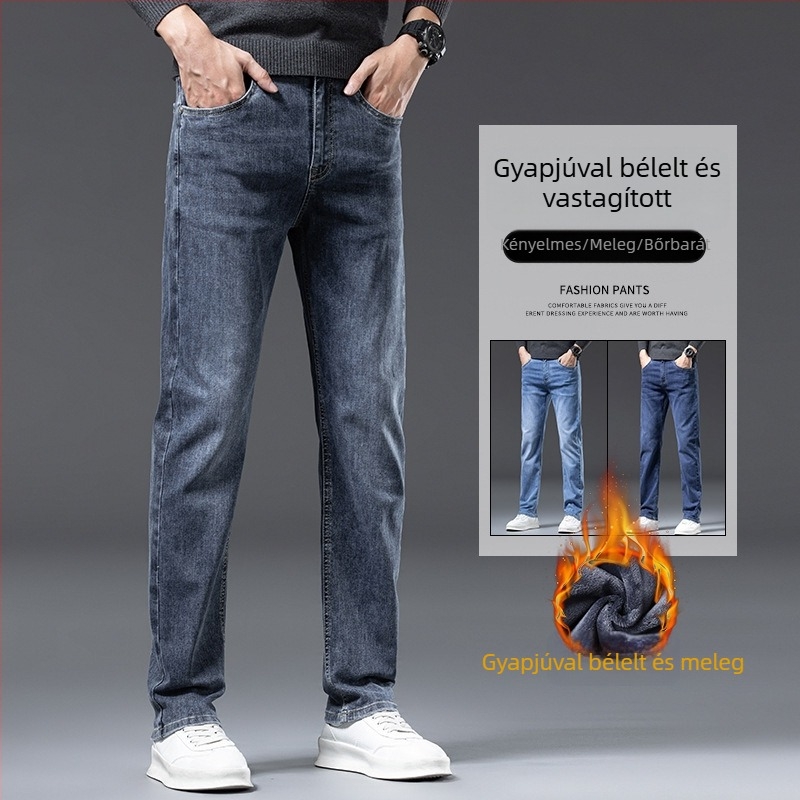 Férfi fleece-béléssel – 2025 ősz-tél, egyenes szárú, rugalmas, mindennapi viselet