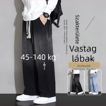 Plusz méretű férfi egyenes szárú farmernadrág, nyárra, amerikai utcai stílus, laza szabás, széles szárú.