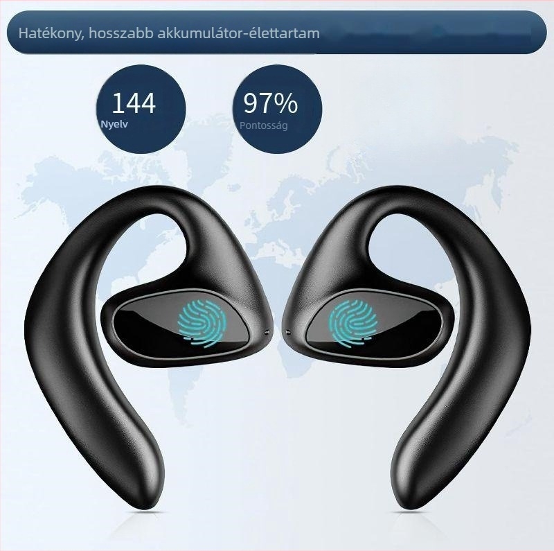 AI valós idejű fordítással rendelkező fülhallgatók, fülre helyezhetők, Bluetooth 5.0, IPX3 vízálló, 15 m hatótávolság, 4–8 órás üzemidő
