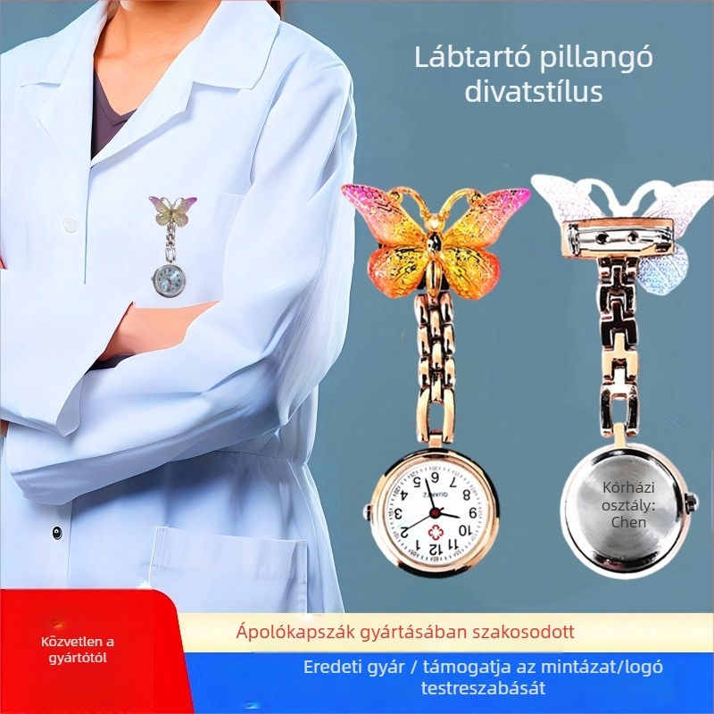 Kvarc nővér-zsebóra, pillangó stílus, Huachen SL39 mozgás, 3 mutatók, mindennapi vízálló